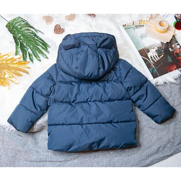 Old Navy Unisex Baby Puffer Coat 12–18M | Navy Coat with Bear Ear Hood - Picture 2 of 4